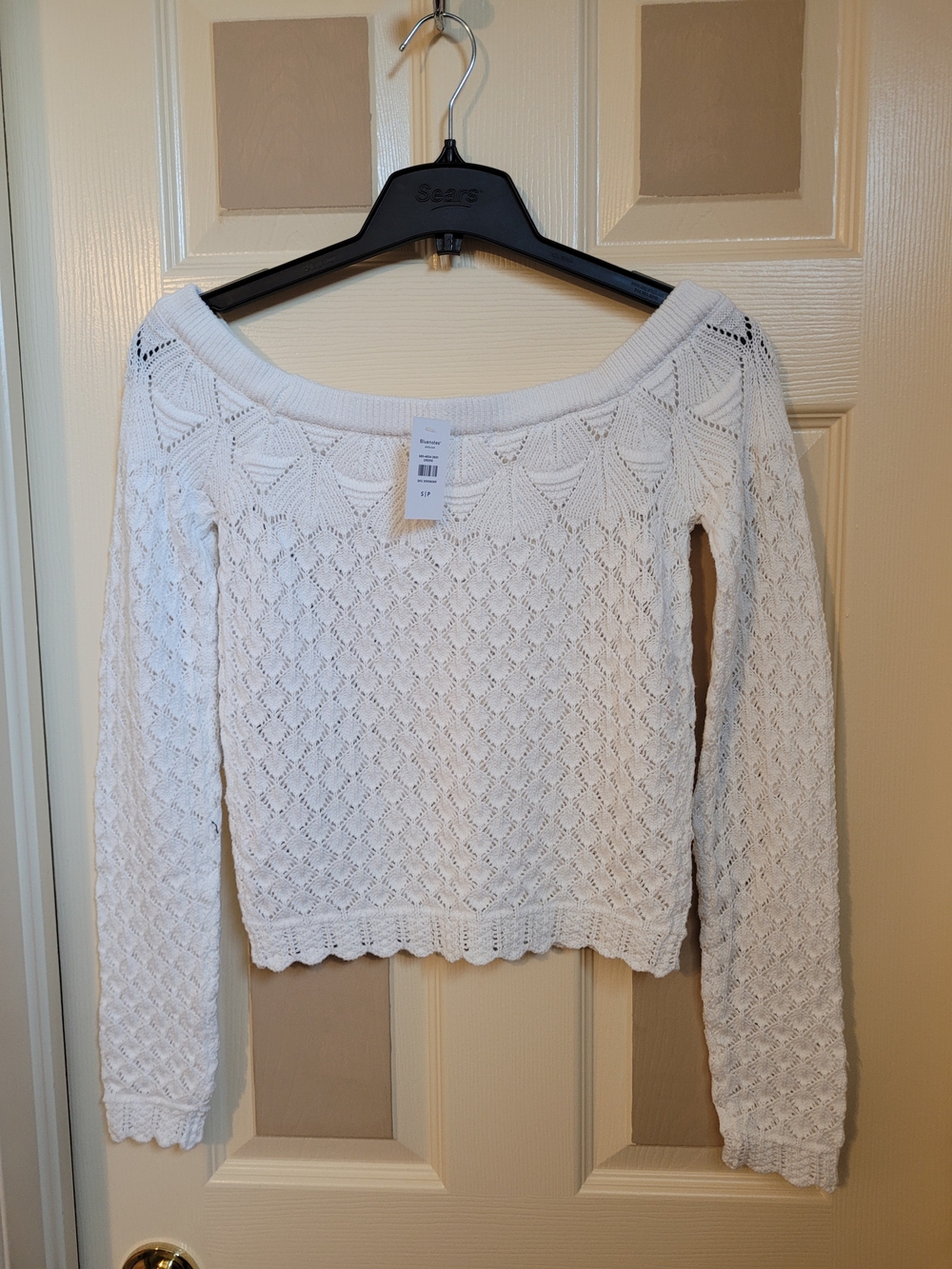 Bluenotes White Off-Shoulder Open-Knit Sweater